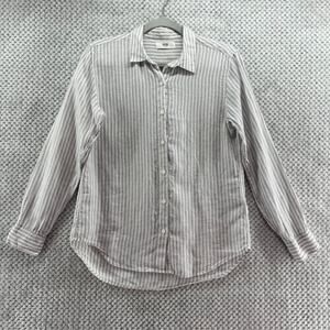 Uniqlo Top Womens XS Gray Striped Linen Button Up Shirt Long Sleeve Collared